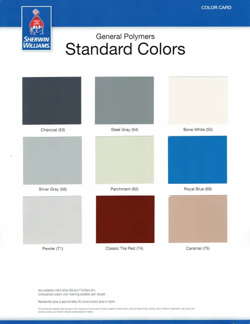 Sherwin-Williams standard colors for DC Coatings floors